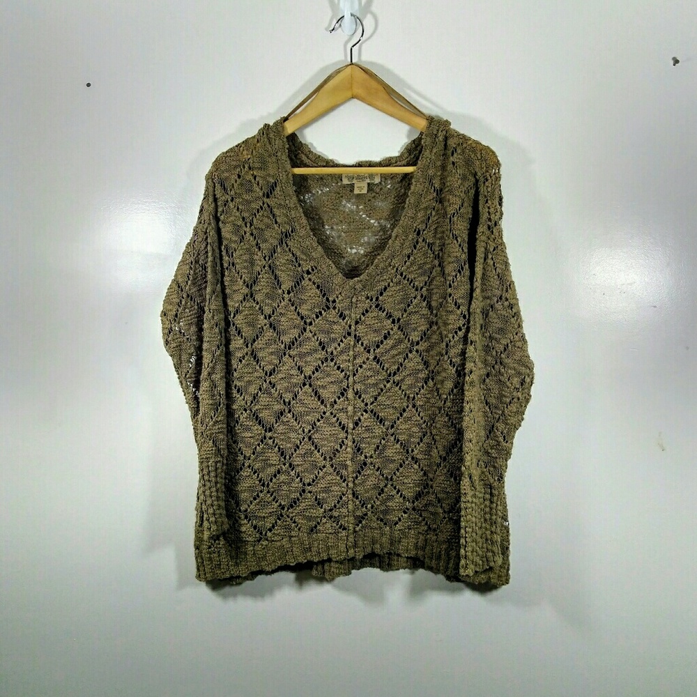 Nine West Olive Brown Crochet Sweater